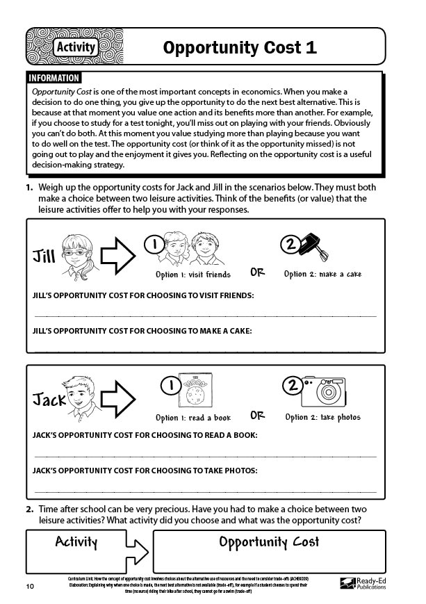 Opportunity Cost Activity Sheet - Ready-Ed